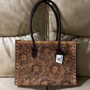 American Darling Brown Tooled Leather Tote